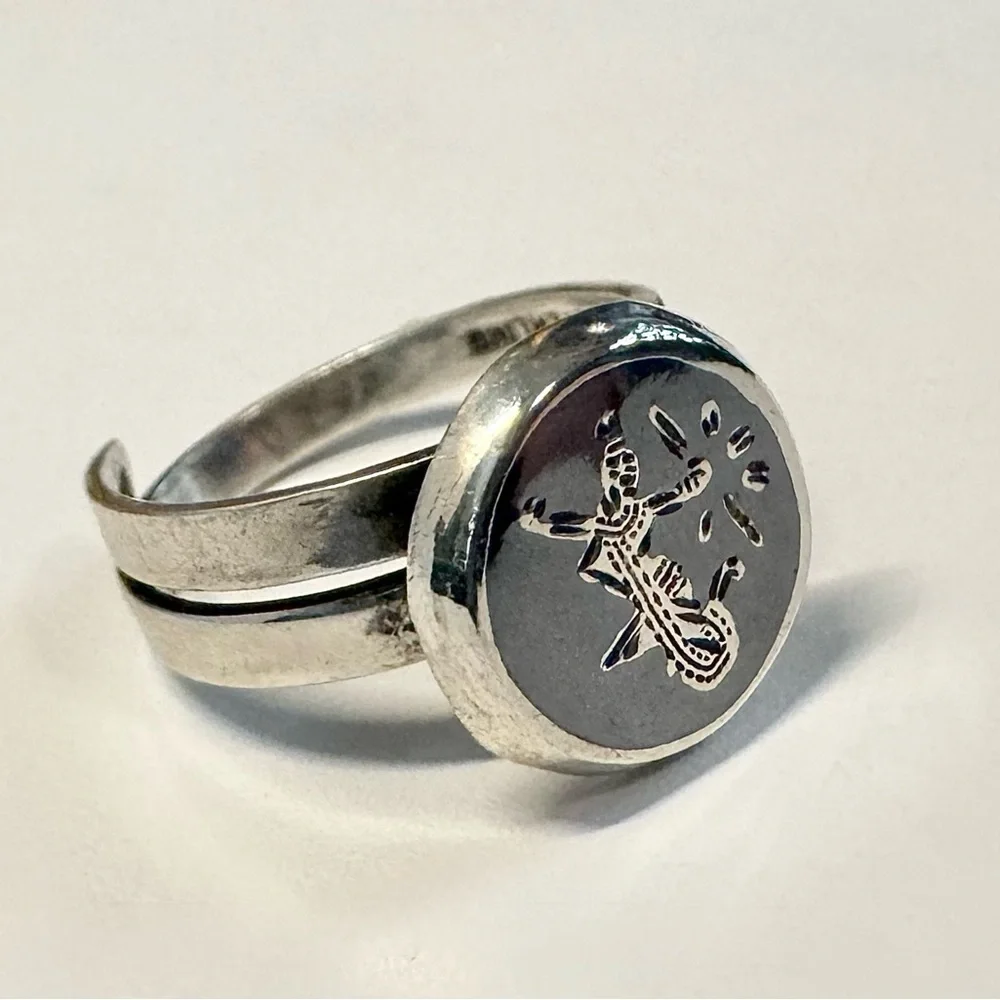 Vintage Siam Sterling Silver Niello Dancer Ring